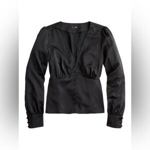 J. Crew Womens Deep V-Neck Button Front Satin Blouse Top AE907 Size 2